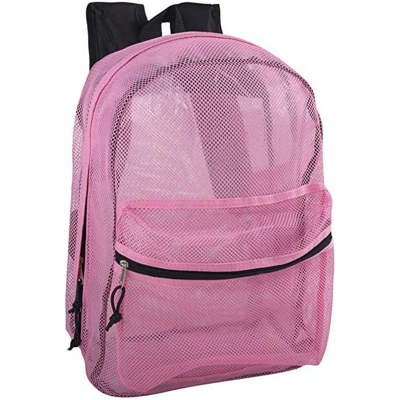 TikTok Shop Transparent Mesh Backpacks for School Kids Beach Travel Mesh See Through Backpack with Padded Straps Pink