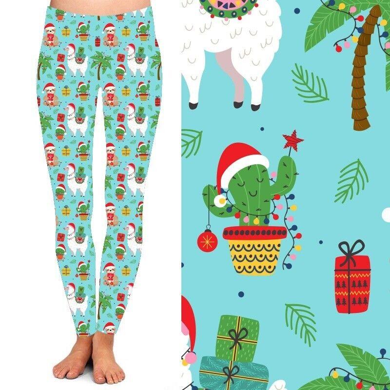 TikTok Shop Llama Sloth Cactus Christmas Tree Holiday Women s Leggings TC Plus Size 12 18