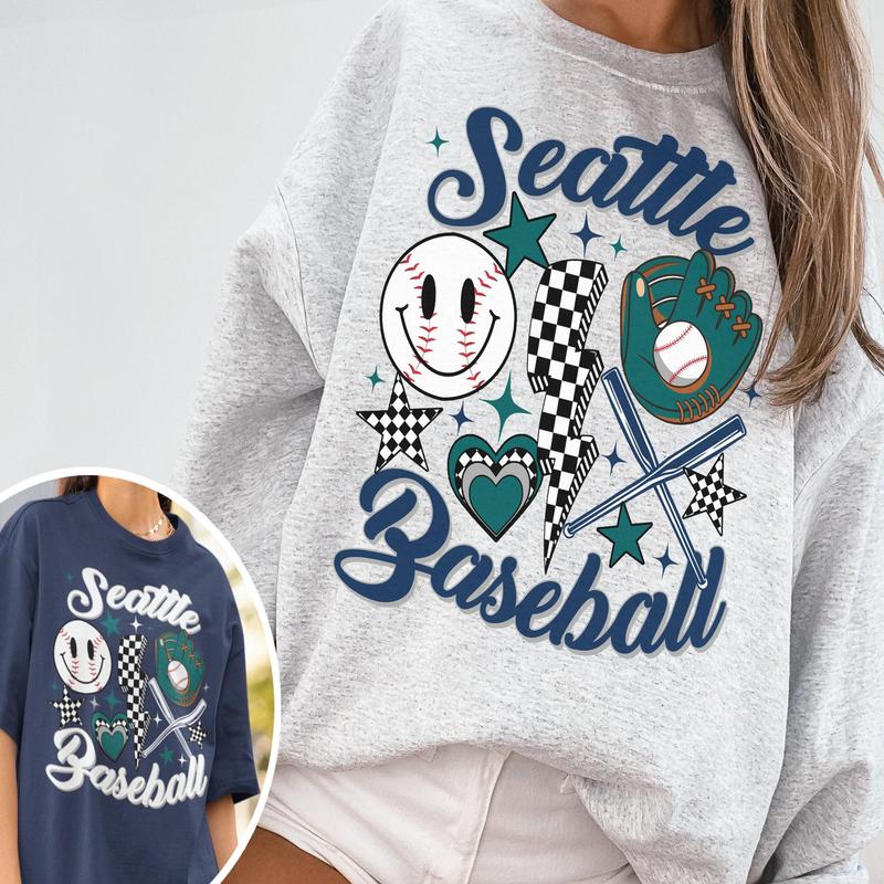 TikTok Shop Vintage Seattle Mariner Crewneck Sweatshirt T Shirt Retro Groovy Seattle Shirt Seattle Baseball Game Day Shirt Retro Mariners Shirt