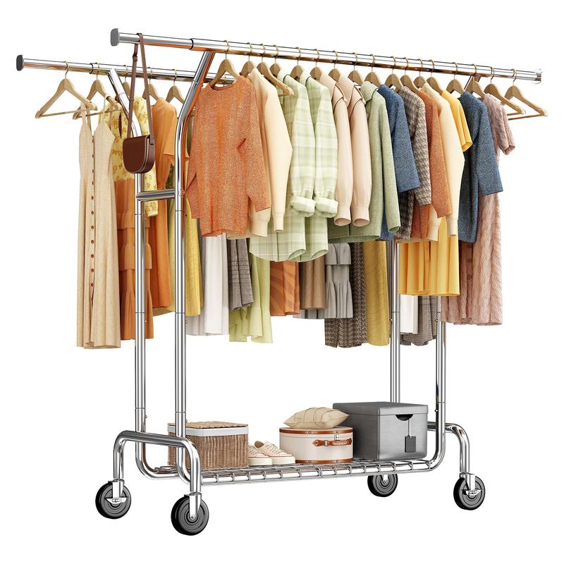 Raybee Clothes Rack, 430LBS Double Rod Clothes Racks for Hanging ...
