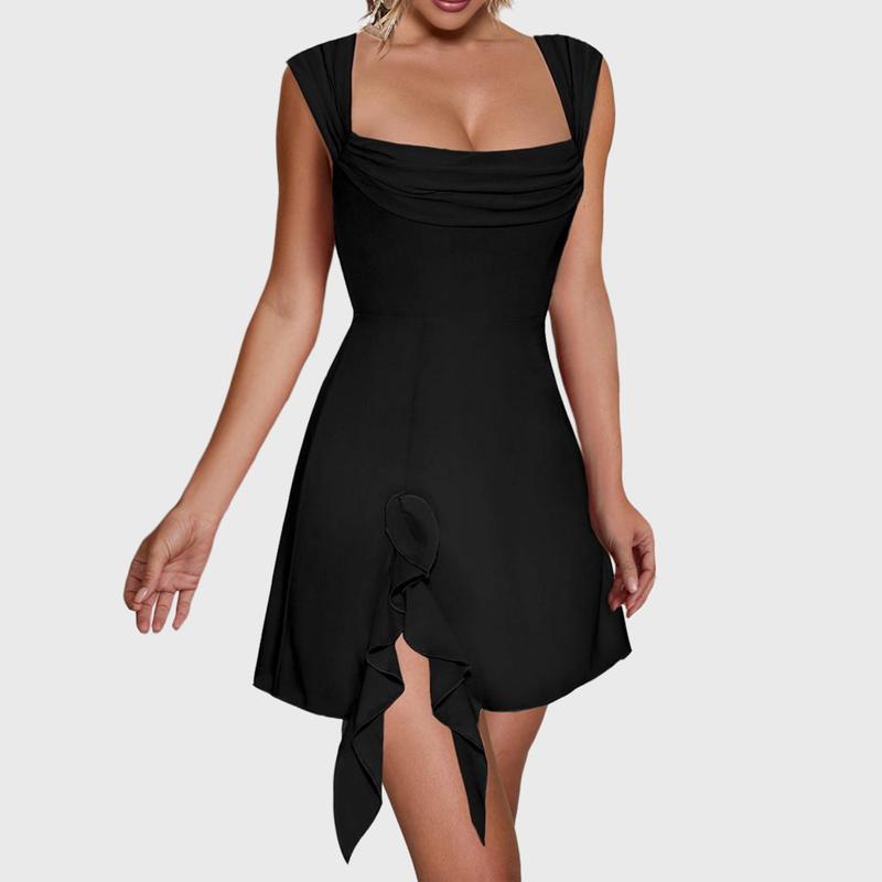 Casual Solid Split Joint Asymmetrical O Neck A Line Dresses Casual Solid Split Joint Asymmetrical O Neck A Line Dresses