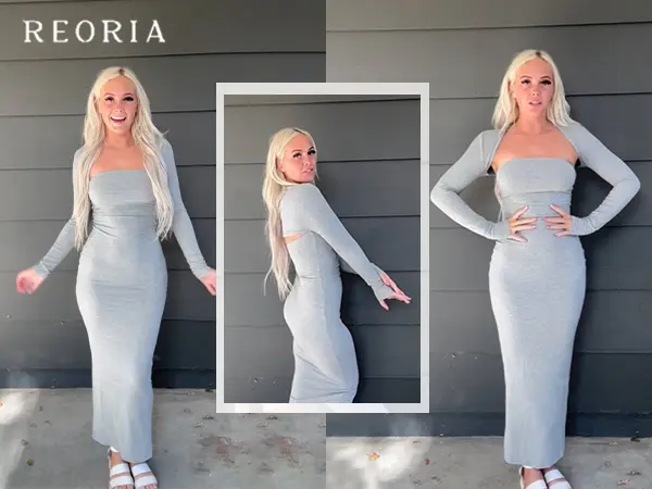 Product Introduction of REORIA Womens Sexy Summer Beach Outdoorfun Outfits Dating LongSleeves Bolero Shrug Going Out Strapless Fashion Maxi Dress Spring Bodycon Matching Sets 11