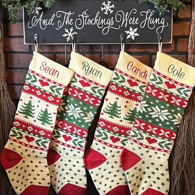 TikTok Shop READ IN DESCRIPTION Embroidered Christmas Stockings Personalized knit Christmas Stockings Reindeer knit Stocking Christmas knit Stocking sweater stocking