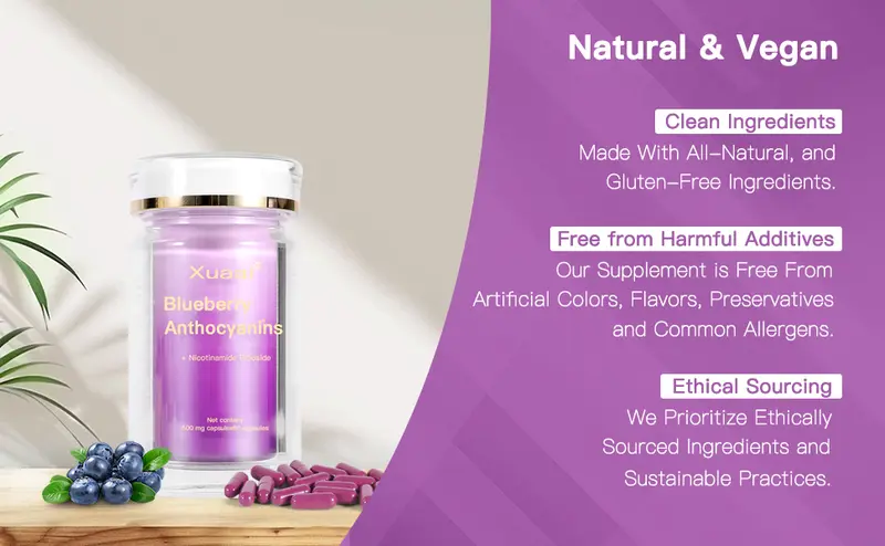 Product Introduction of 【Today 50%+OFF 】 Xuaai Blueberry Anthocyaninis NAD+ Supplement for Skin Aging Support, Energy, and Focus - 60 Capsules - Vitamin & Wellness Supplements Dietary Healthcare Edible Fitness Support eye health 8