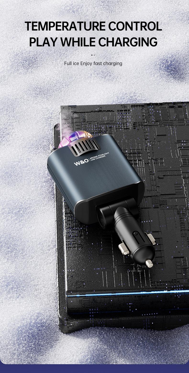 Product Introduction of W&O Aromatic Starlight In Car Roof Retractable Car Charger with Lightning Cable, Dual Charge Port (3*15ml Bottles), Fast Charging Adapter - Automotive 13