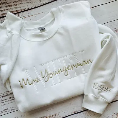 Just Married Embroidered Sweater, 2024 Wife Sweater, Bride Gift, Bride to Be, Honeymoon Gift, Bridal Shower Gift, Embroidered Gift, Personalized