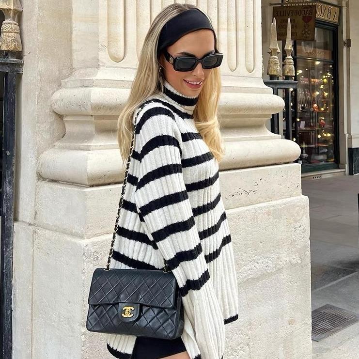 Street Leopard Asymmetrical Weave Turtleneck Tops Street Leopard Asymmetrical Weave Turtleneck Tops