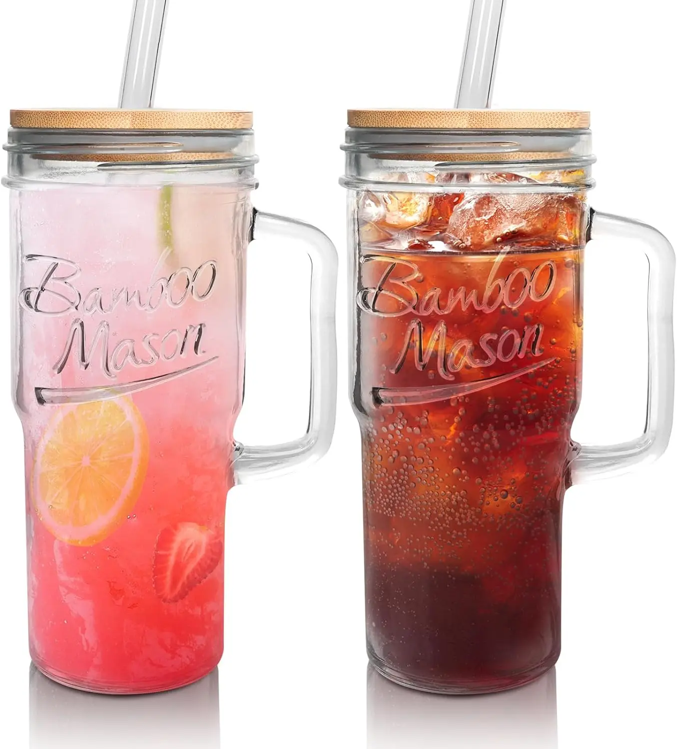 ANOTION 24oz Glass Cups with Lids and Straws with Handle  -Tumbler Coffee Cups Mason Jar Cups Drinking Set Coffee Bar Accessories Gift for mom