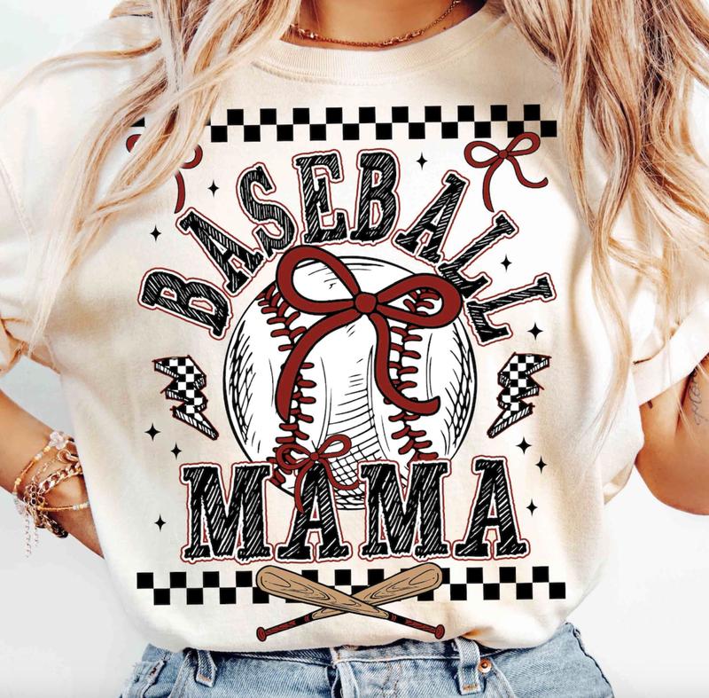Baseball Checkered Mama Tee Baseball Checkered Mama Tee