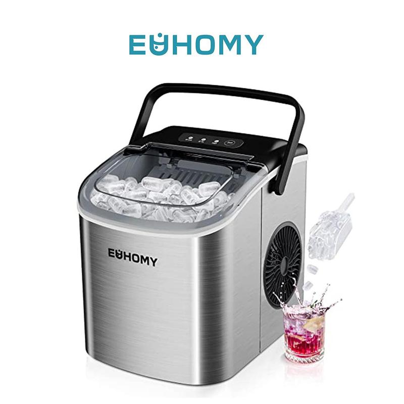  EUHOMY Countertop Ice Maker Machine with Handle, 26lbs