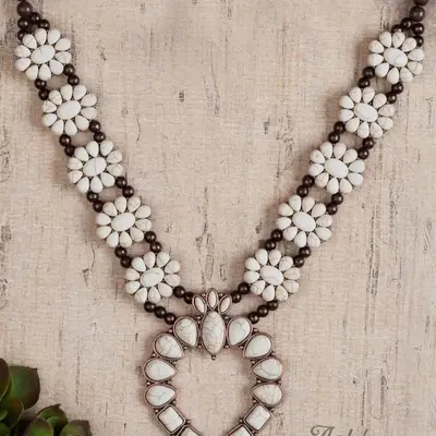 Howdy Partner Cream Squash Blossom Copper Necklace Howdy Partner Cream Squash Blossom Copper Necklace