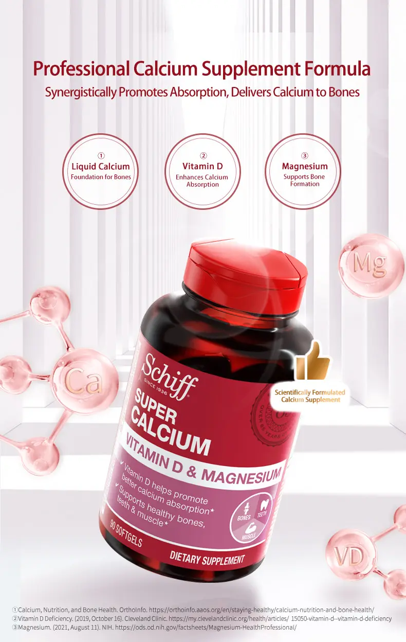 Product Introduction of Schiff Super Calcium 800mg Plus Magnesium with Vitamin D3, 90 softgels - Calcium Supplement Healthcare Dietary Fitness Edible Healthy Teeth Healthy Bones 1
