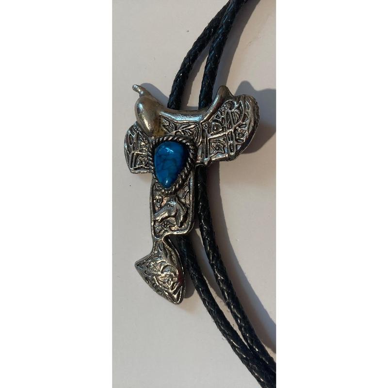 Vintage Metal Bolo Tie, Silver purchases with Nice Horse Saddle Design, Nice Western