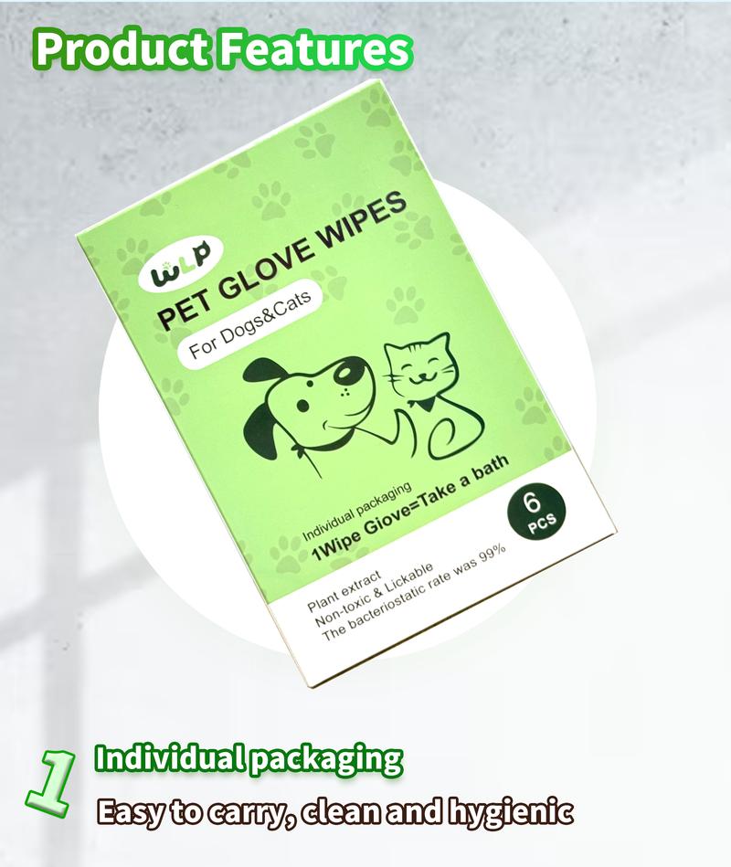 Product Introduction of WLP : Pet Glove Wipes for Dogs & Cats,Hypoallergenic Pet Wipes Disposable No-Rinse Grooming,6PCS 4