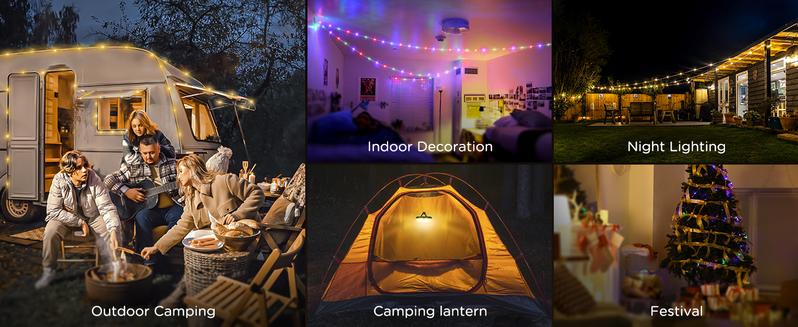 Rechargeable waterproof lights with 8 modes – versatile LED camping lights and camping string lights