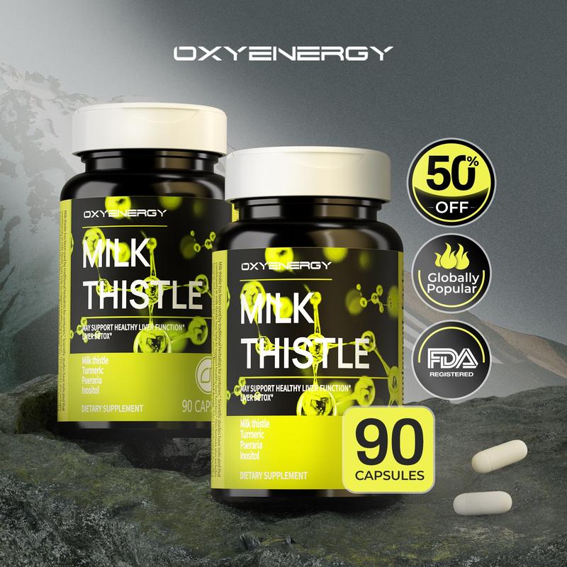 2 bottles of oxyenergy milk thistle liver detox support & colon cleanse, high purity, natural supplement for liver health&antioxidant support 90 capsules