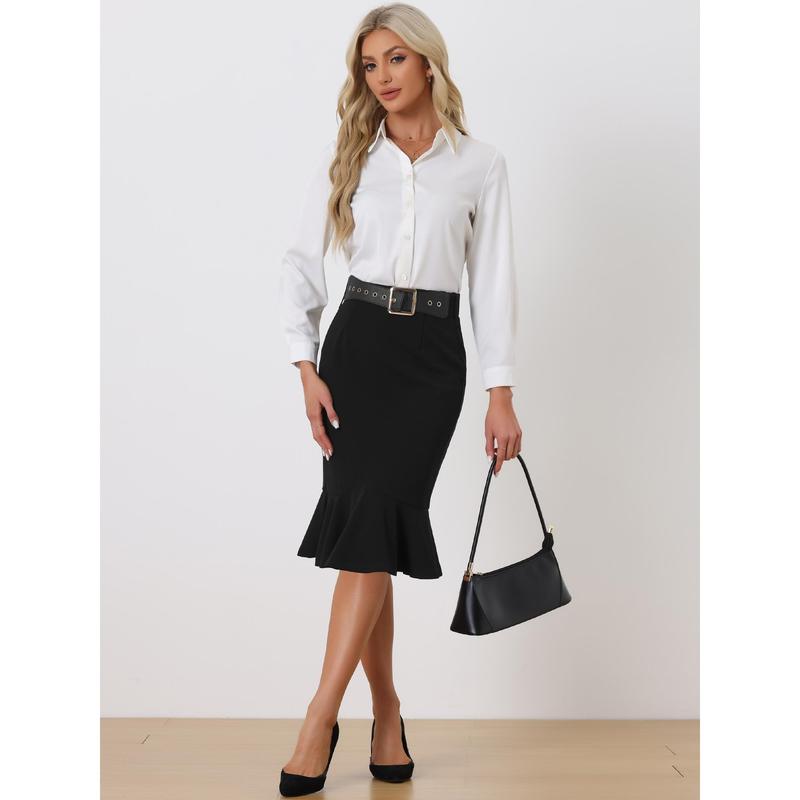 High waisted ruffle hem pencil skirt best sale