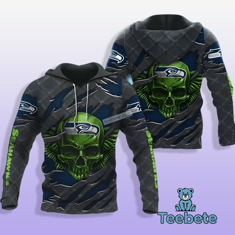 TikTok Shop Seattle Seahawks Skull Crack Grey 3D Hoodie 2024