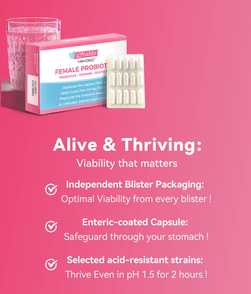 Product Introduction of Gynable Female Probiotics for HPV & Odor, Tightening & Moistening - 30 Count (Pack of 1) with Organic Selenium, Vitamin C, Folic Acid & 5 Billion cfu 9