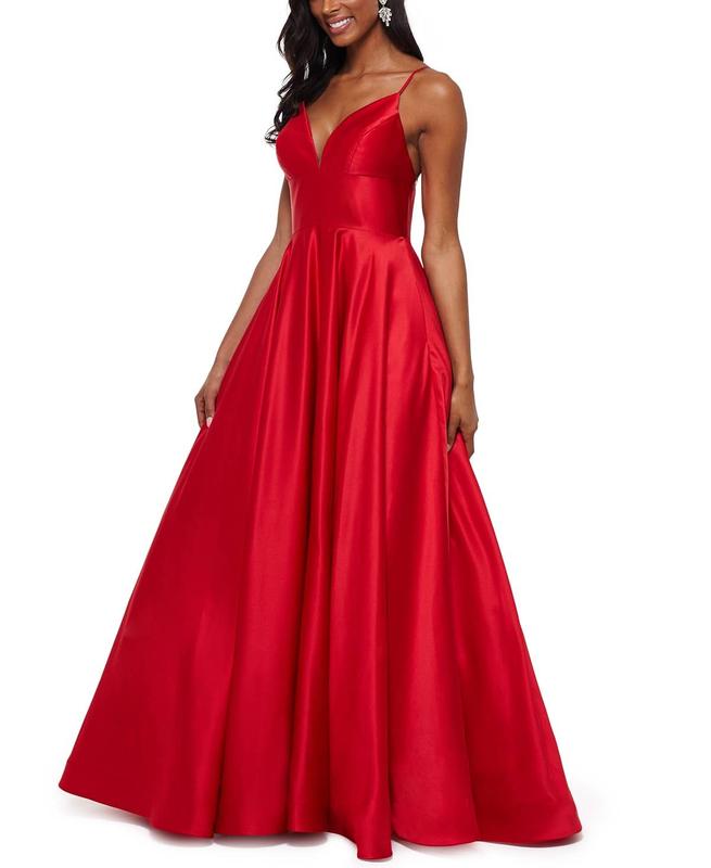 TikTok Shop Betsy Adam Women s Red V Neck Gown Dress