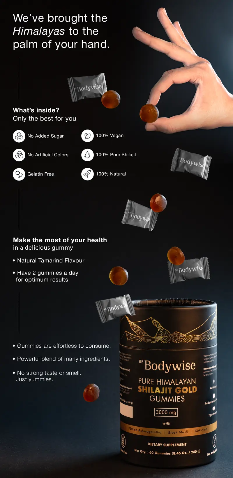 Product Introduction of Be Bodywise Pure Himalayan Shilajit Gummies | With Ashwagandha, Gokshura & other herbs | No added sugar | 60 Gummies 0
