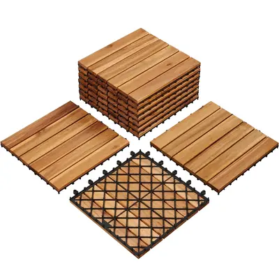 Giantex 10-Piece Acacia Wood Deck Tiles Patio Interlocking Floor Tiles Giantex 10-Piece Acacia Wood Deck Tiles Patio Interlocking Floor Tiles