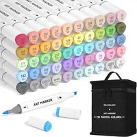 Shuttle Art Pastel Alcohol Markers Brush tip, Dual Tip Brush & Chisel/Fine Tip Art Marker Set, 50 Colors plus 1 Blender Marker Pens with Case Perfect