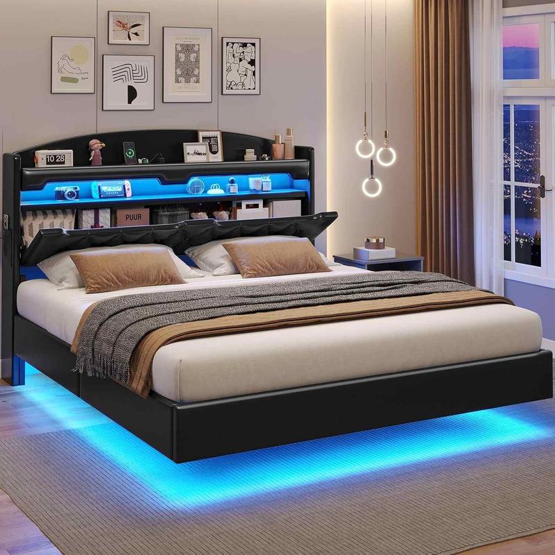 Sikaic RGB LED Floating Platform Bed Frame with Type-C Charging ...