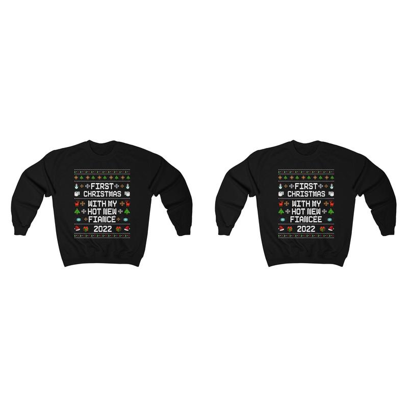 TikTok Shop First Christmas with My Hot New Fiance Fiancee Sweatshirt Our first Christmas 1st Christmas Funny Ugly Christmas Sweater Couples Gift Top Classic Cotton Crewneck Sweatshirt And Funny Hoodi...