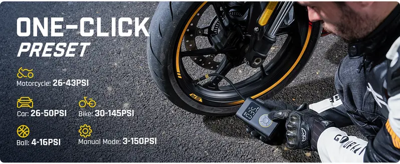 Product Introduction of Fanttik FathersDayGift X9 Pro Portable Tire Inflator 150PSI High-Pressure with Smart ON/OFF Hose Design, Lightweight 17oz Springtok, Cordless, 4+N Auto Stop Modes Pump 4