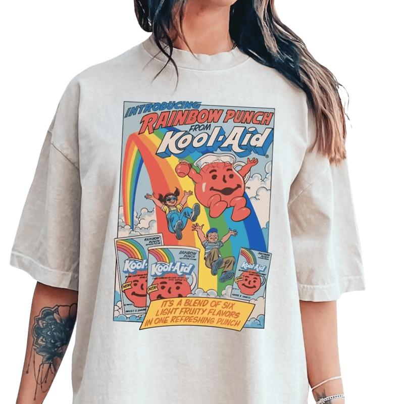 Printed T-Shirt With Back K-Hole, AOP Cloud Rainbow Printed T-Shirt With Back K-Hole, AOP Cloud Rainbow