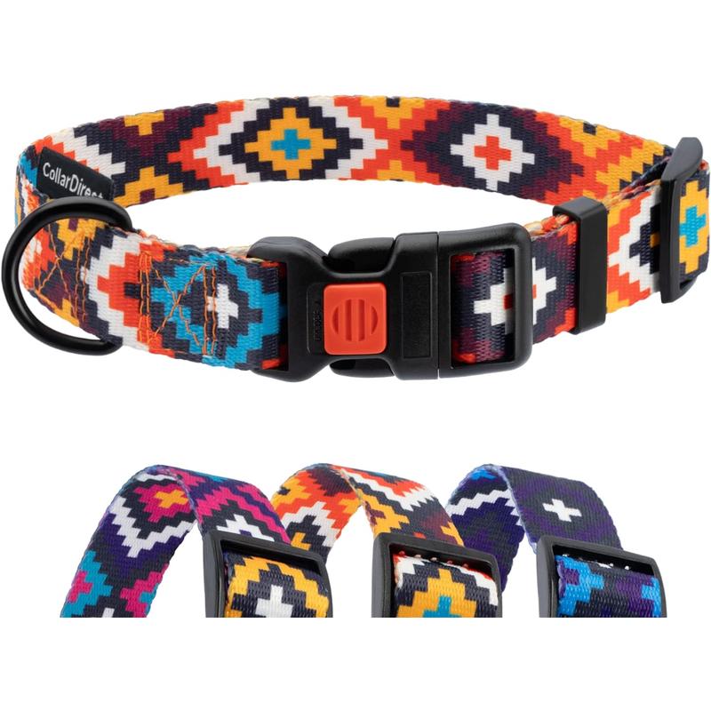 TikTok Shop Collardirect Purple Geometric Dog Collar Pet Collar for Small Medium Large Dogs or Puppies with Quick Release Buckle Yellow Orange Pattern Adjustable Nylon Sunset Neck Fit 14 18 CollarDir...