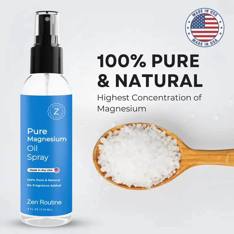 Product Introduction of Zen Routine: 4oz Pure Magnesium Oil Spray, USP Grade Magnesium Chloride for Sleep Muscle Spasm Cortisol Body Odour & Stress Relief - Made in USA 0