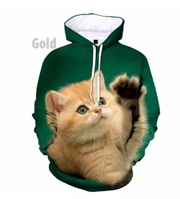 TikTok Shop Fashion Casual Cat Pattern Men Printed Hoodie 3D Animal Sweatshirt Hoodies