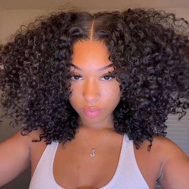 Wiggins Hair Short Curly Wigs Popping Fluffy Curl 250% Density 7x4 Pre Cut Ready To Go Curly Glueless Wigs Ready To Wear Human Hair Beginners Glueless Wig Outdoorfun 2