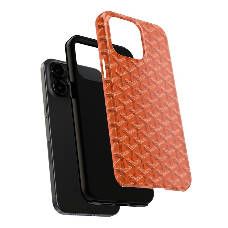 TikTok Shop Orange Monogram Design Goyard Phone Case for iPhone 15 14 13 12 11 X XS Pro Max Plus Samsung S21 S22 S23 S24 Durable TPU Casing with Shockproof Protection Accessories Custom