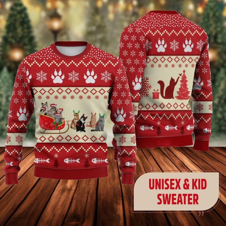Womens ugly cat christmas sweater hotsell