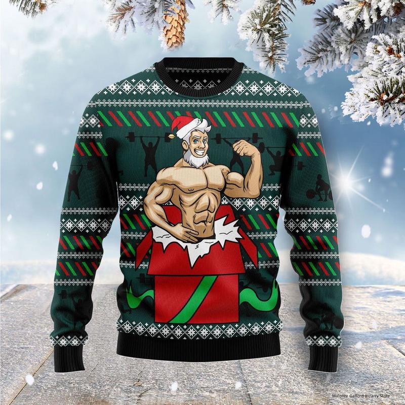 TikTok Shop Santa Gymnastic Christmas Unisex Crewneck Sweater Christmas Graphic Sweater Ugly Christmas Sweater Classic Fabric