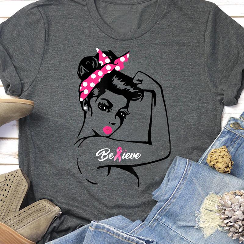 Breast Cancer Warrior Tshirt Awareness Tee Support Believe Breast Cancer Warrior Tshirt Awareness Tee Support Believe