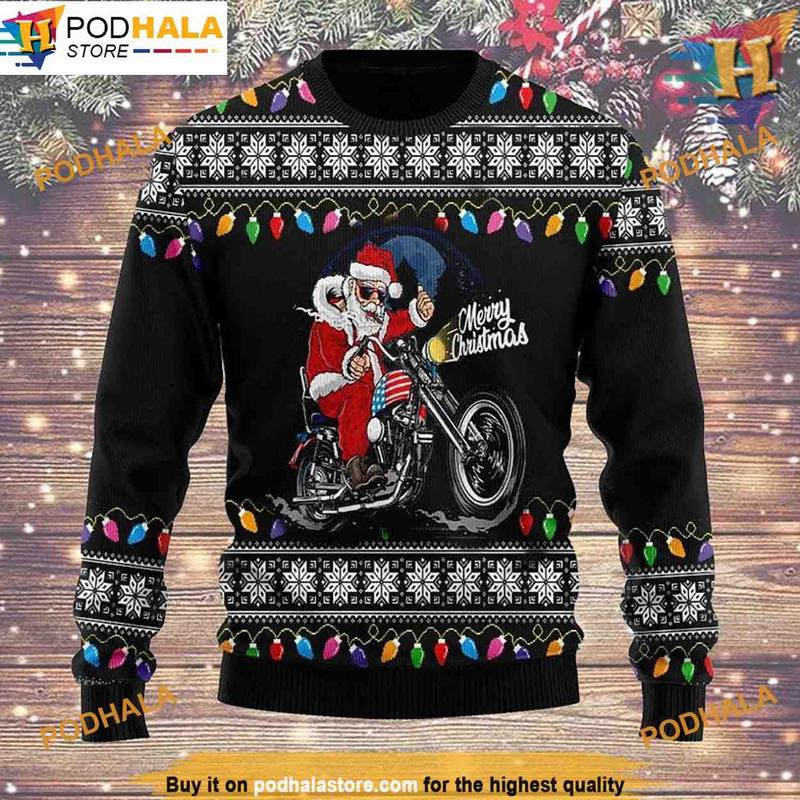 TikTok Shop Santa Claus Motorcycle Funny Christmas Gift Friends Christmas Sweater Podhalastore