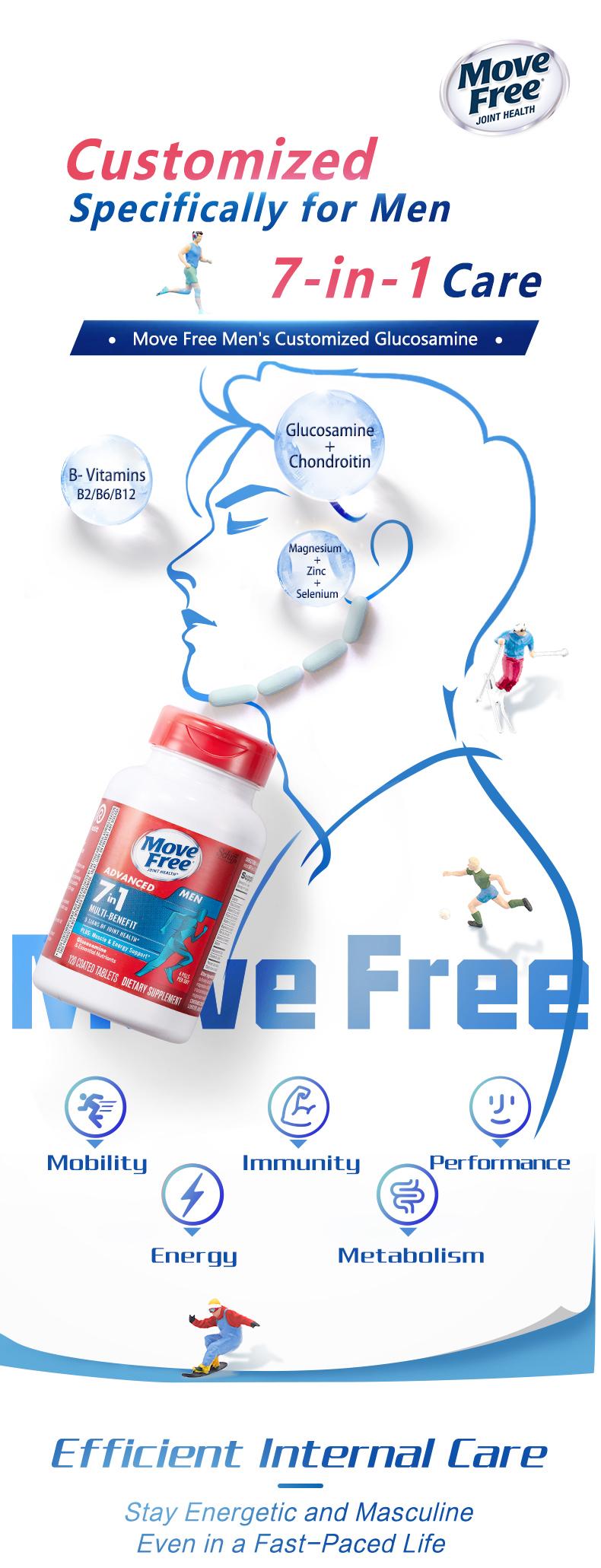 Product Introduction of Move Free joint health 7-in-1 Glucosamine Chondroitin Plus Calcium Complex Vitamin Supplements for Men with B-Vitamins + Multi-Glucosamine 120 Pills 1