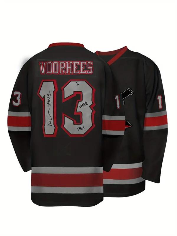 TikTok Shop LIMITED Men s 13 Voorhees Black Ice Hockey Jersey Retro Print Stitching Hockey Jerseys Voorhees Halloween Hockey Jersey Friday the 13th Movie Hockey Halloween Gift