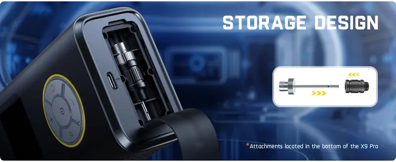 Product Introduction of Fanttik FathersDayGift X9 Pro Portable Tire Inflator 150PSI High-Pressure with Smart ON/OFF Hose Design, Lightweight 17oz Springtok, Cordless, 4+N Auto Stop Modes Pump 7