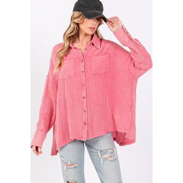 SAGE + FIG Frayed Hem Side Slit Button Down Shirt SAGE + FIG Frayed Hem Side Slit Button Down Shirt