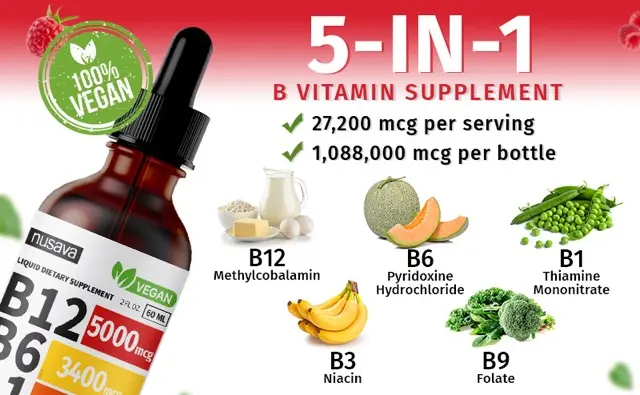 Product Introduction of Vitamin B12 Raspberry Liquid Supplement Drops with B6, B1, Niacin & Folate - Edible Support for Energy, Brain & Heart, Non-GMO & Gluten-Free, 4 Fl Oz 13