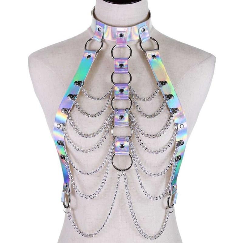 Holographic Body Chain Harness Rave Tops - TikTok Shop