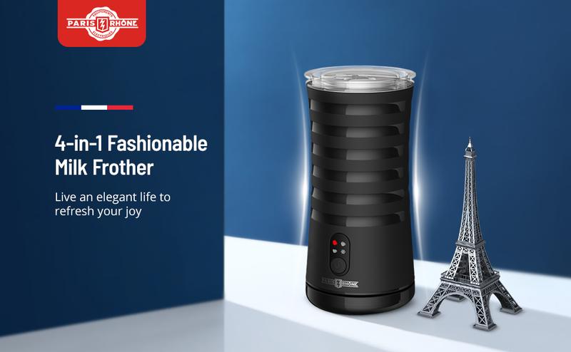 Product Introduction of Paris Rhône 4-in-1 Electric Milk Frother and Steamer, Non-Slip Stylish Design, Hot & Cold Milk Steamer with Temperature Control, Auto Shut-Off Frother for Coffee, Latte, Cappuccino, Macchiato, MF010 0