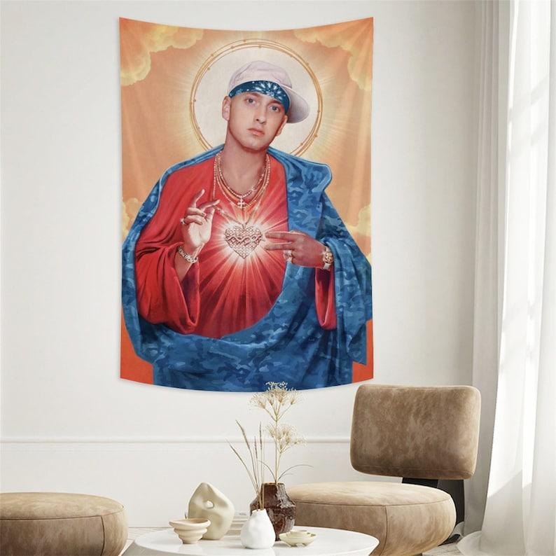 TikTok Shop Eminem Tapestry Funny Meme Jesus Poster Our Savior Wall Hanging Wall Scroll Poster for Home Office Bedroom Decoration