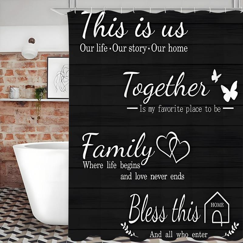 TikTok Shop 1pcs Letter Printed Bathroom Set With 12 Hooks Bathroom Decor Bathroom Accessories