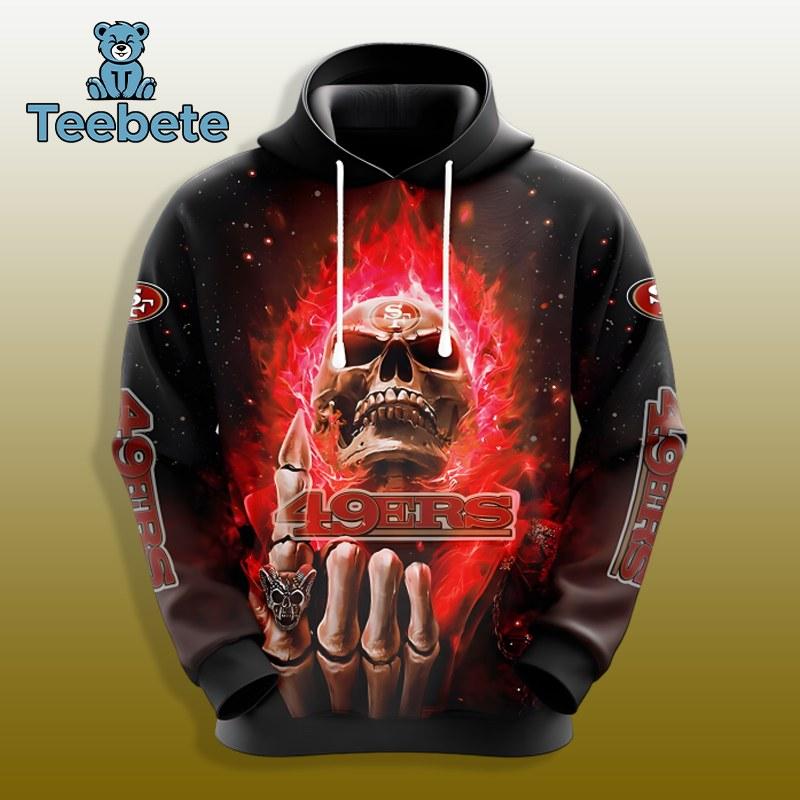 TikTok Shop San Francisco 49Ers Hot Skull Black Red 3D Hoodie 2024